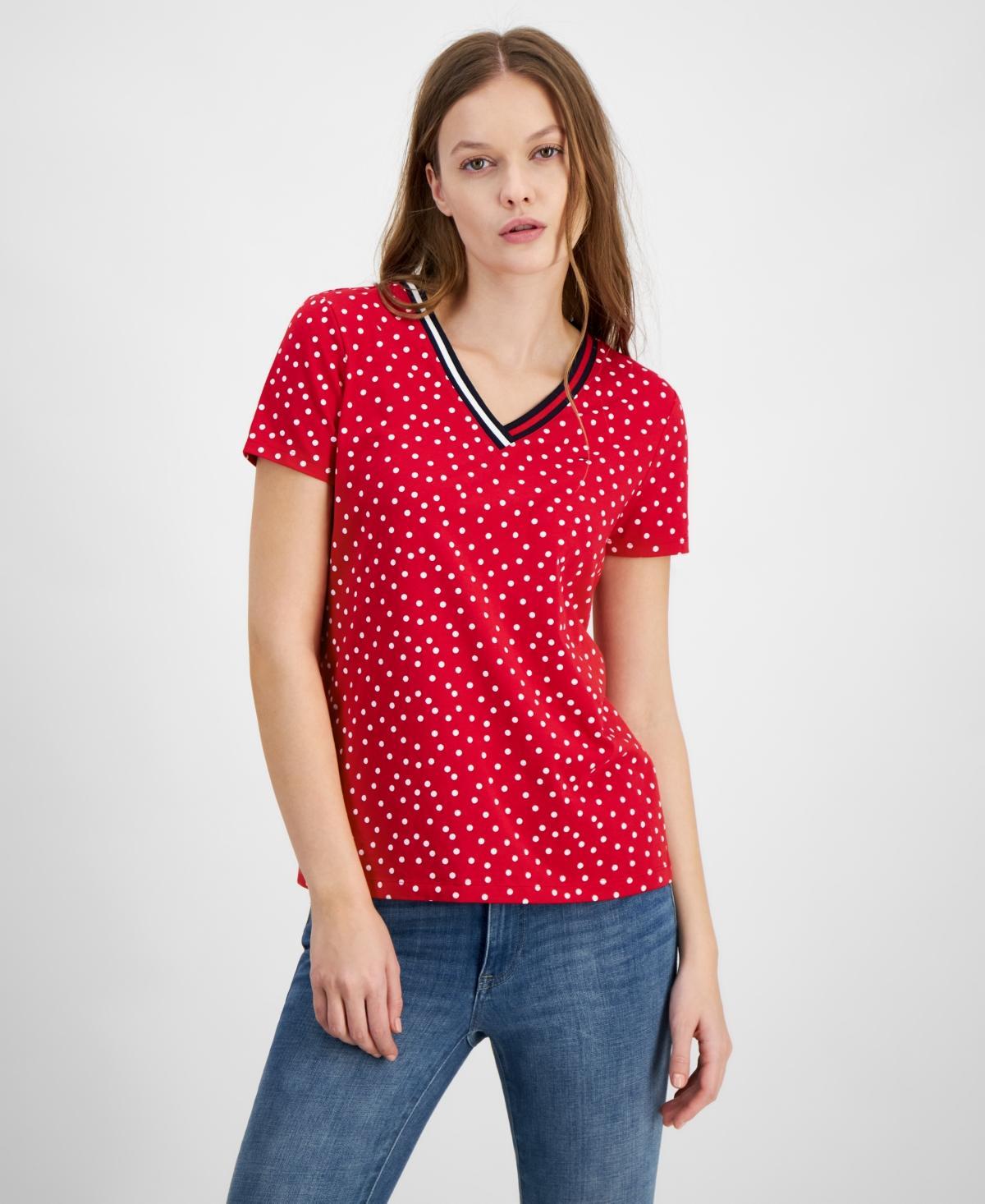 Tommy Hilfiger Womens Dot-Print Signature V-Neck Top Product Image