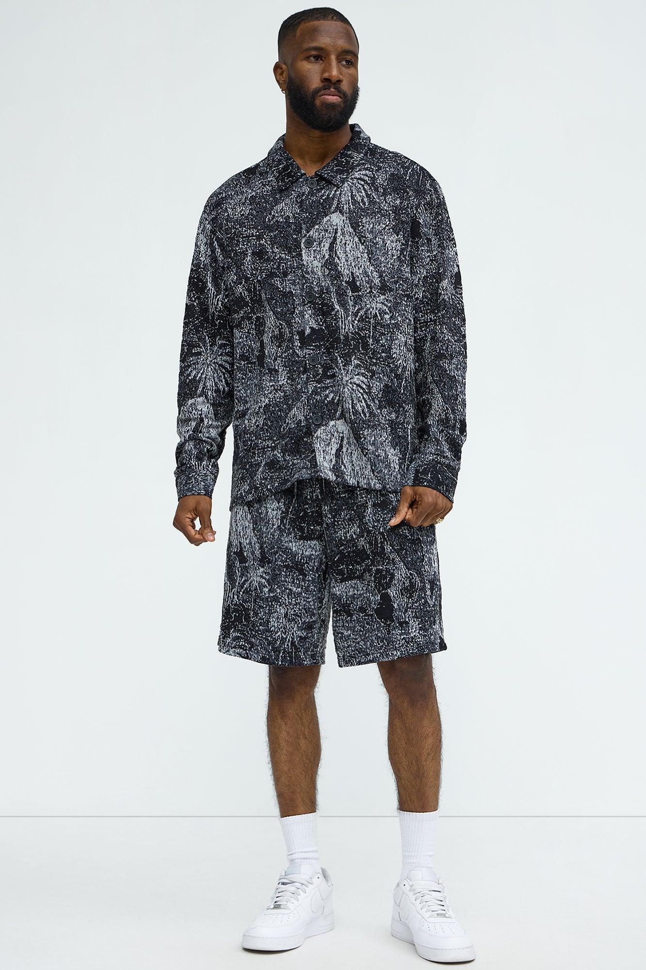 Grainy Tropics Knitted Button Down Shirt - Black/combo Product Image