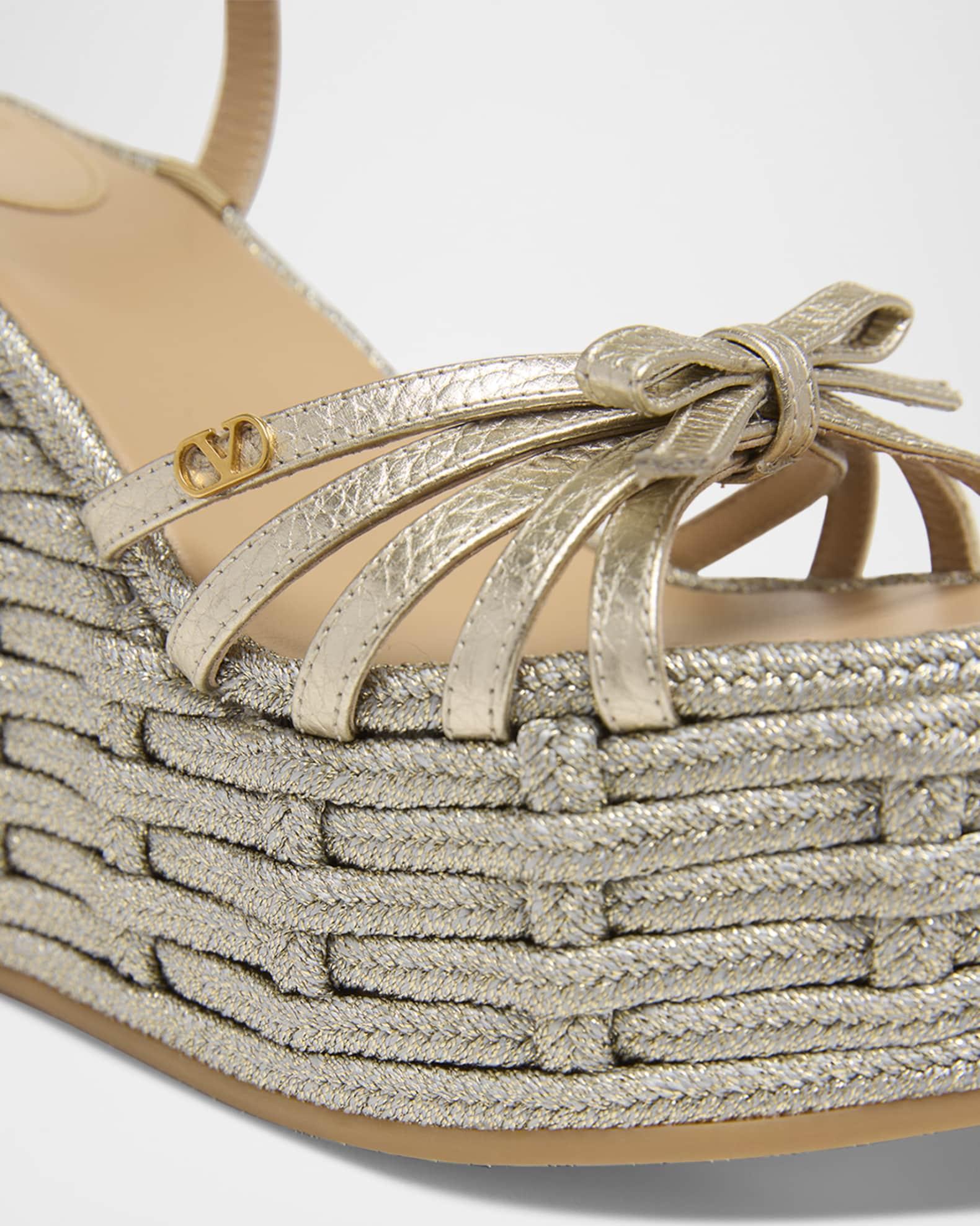 Metallic Bow Ankle-Strap Wedge Espadrilles Product Image