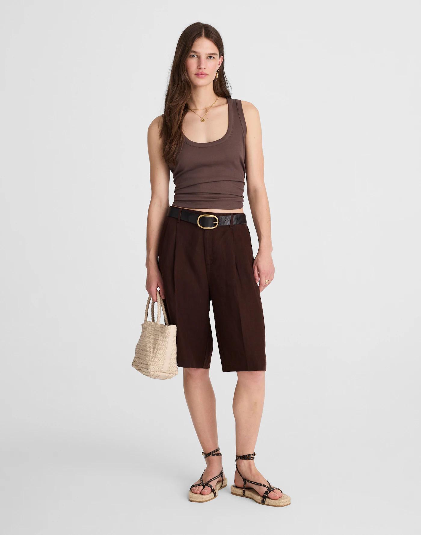 Relaxed Pleated Trouser Shorts in 100% Linen Product Image