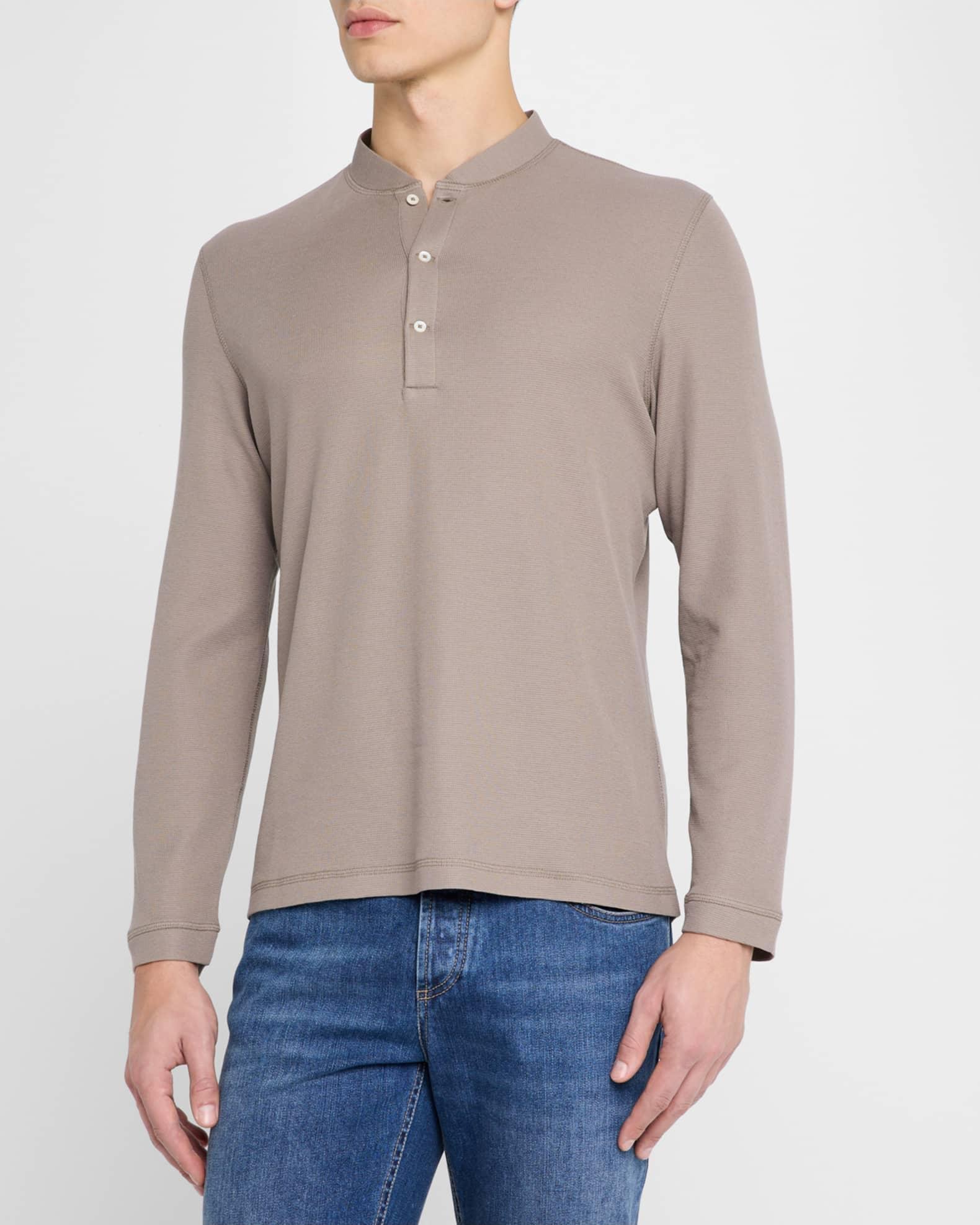 Men's Cotton and Silk Long-Sleeve Henley T-Shirt Product Image
