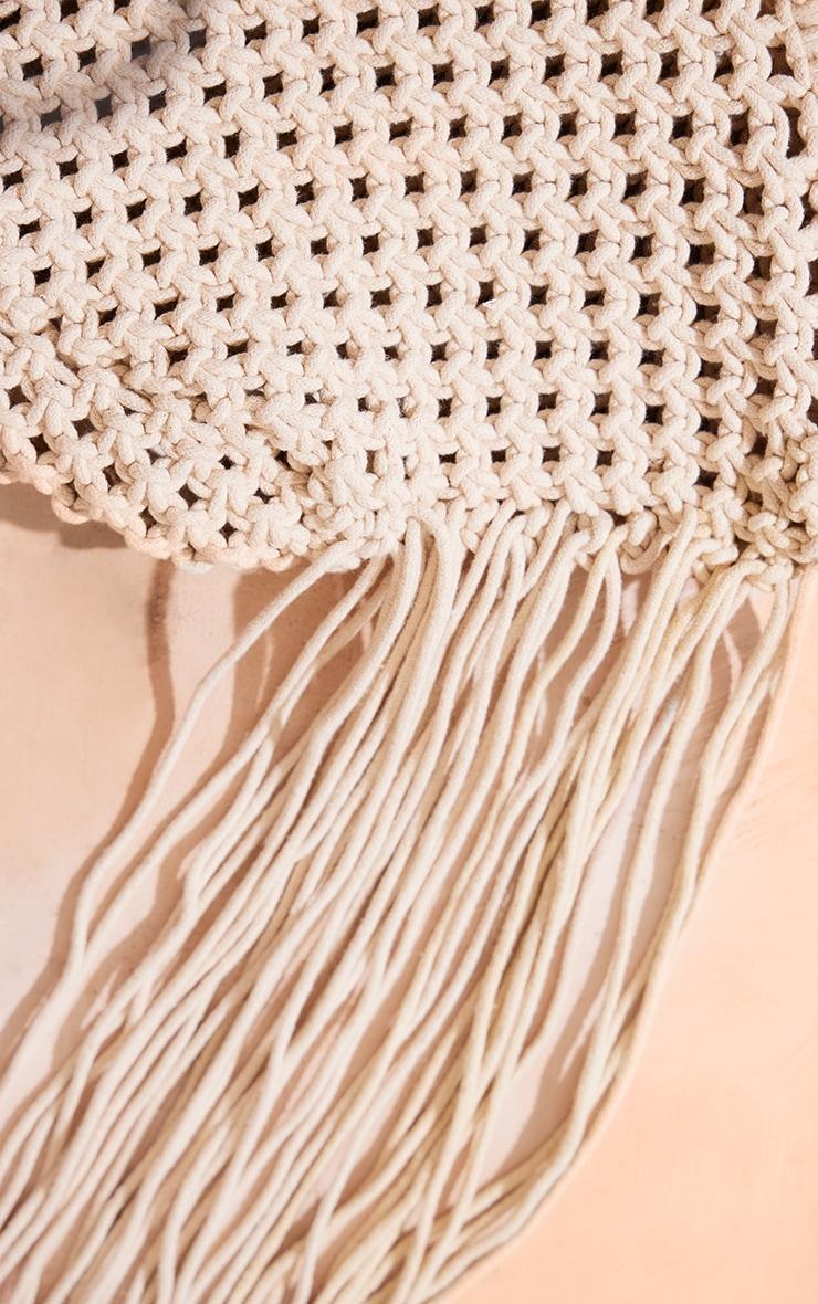 Cream Crochet Shoulder Tassel Beach Bag Product Image