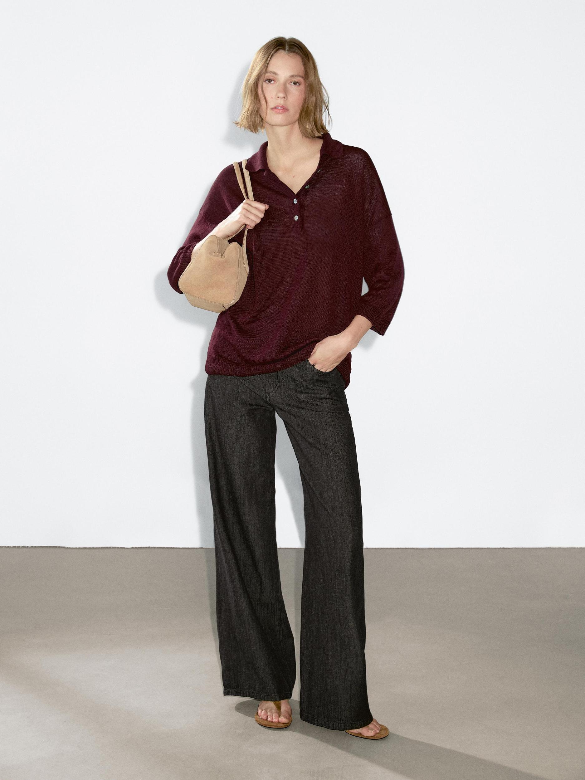 Oversize knit sweater with polo collar Product Image