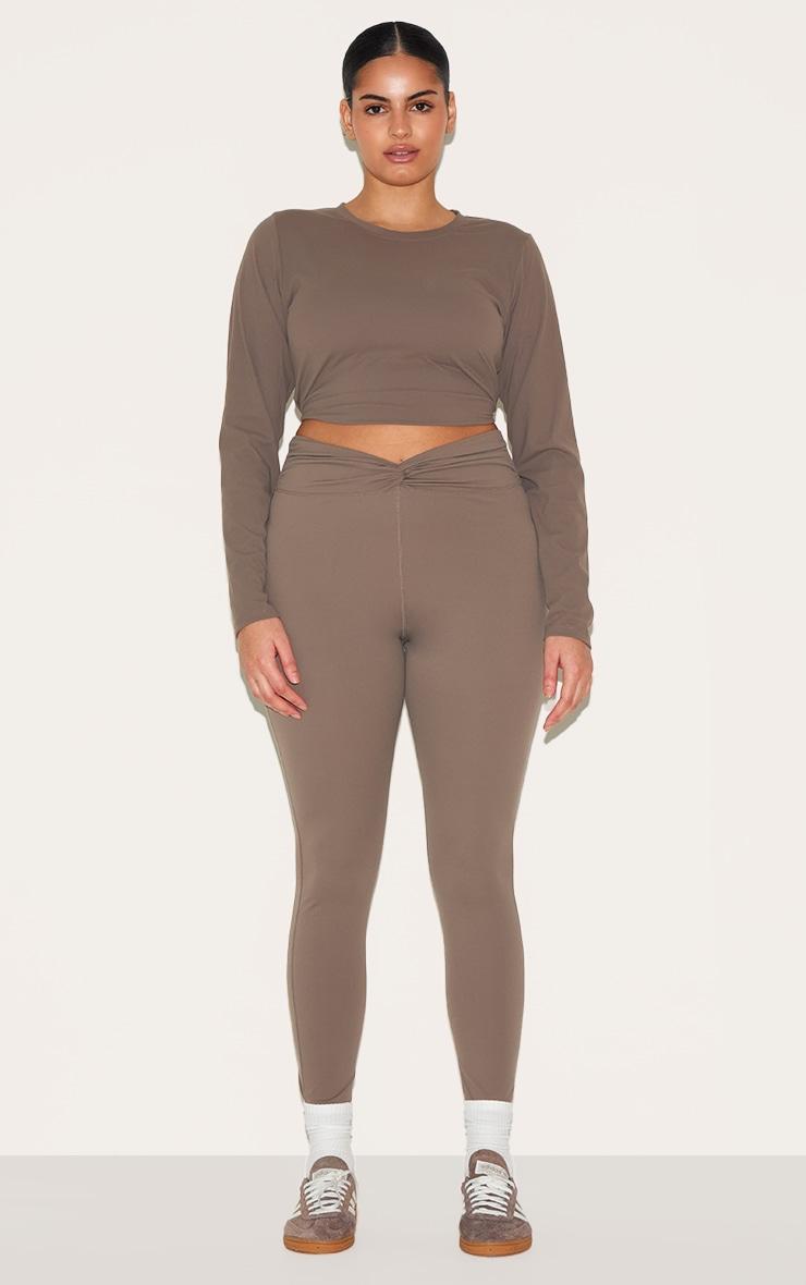 Brown Sculpt Twist Front Gym Leggings Product Image