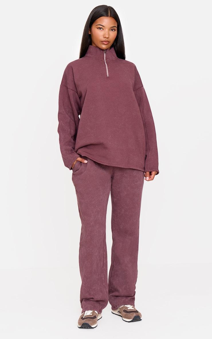 Burgundy Washed Quarter Zip Sweatshirt Product Image