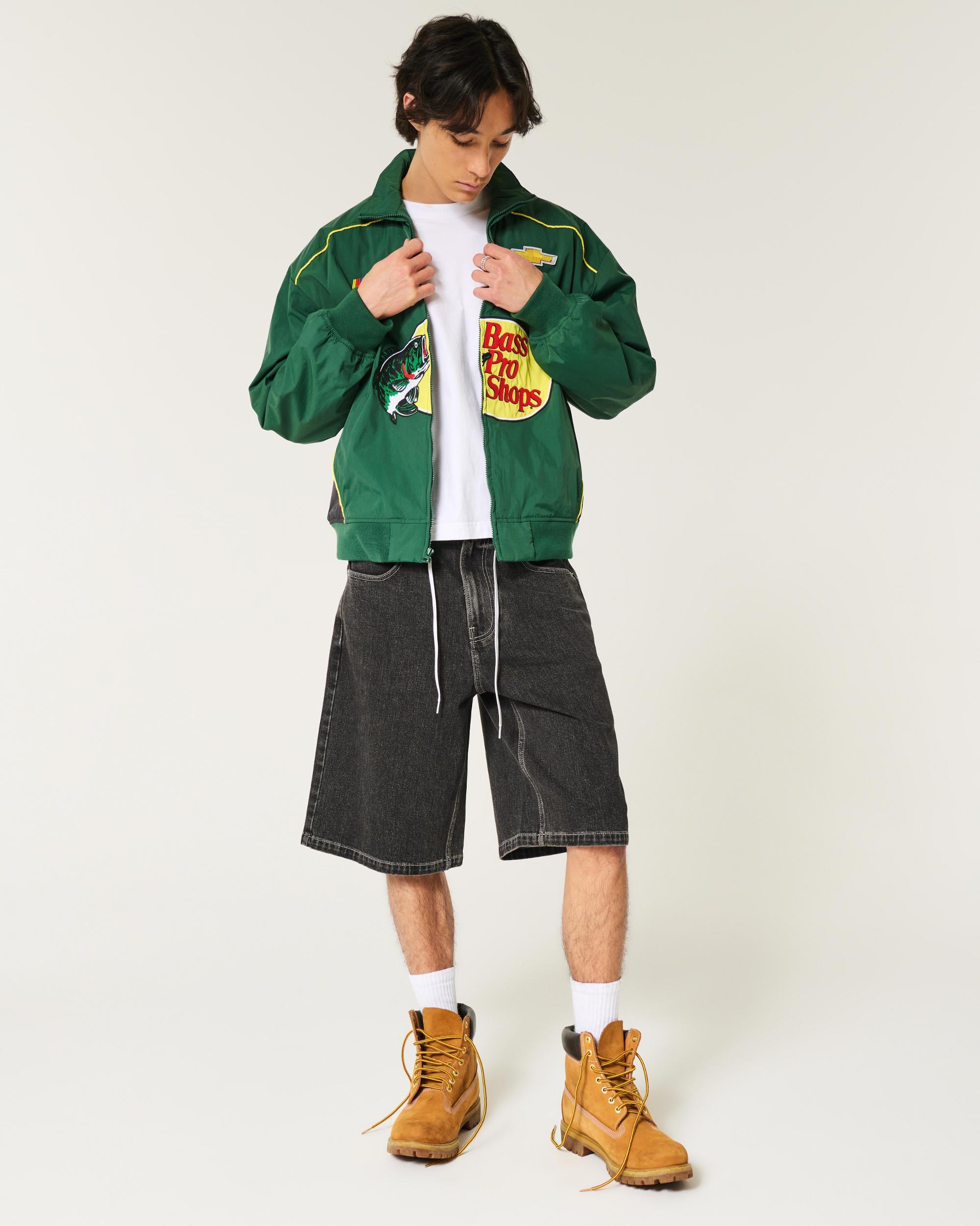 Below-the-Knee Washed Black Super Baggy Denim Shorts Product Image