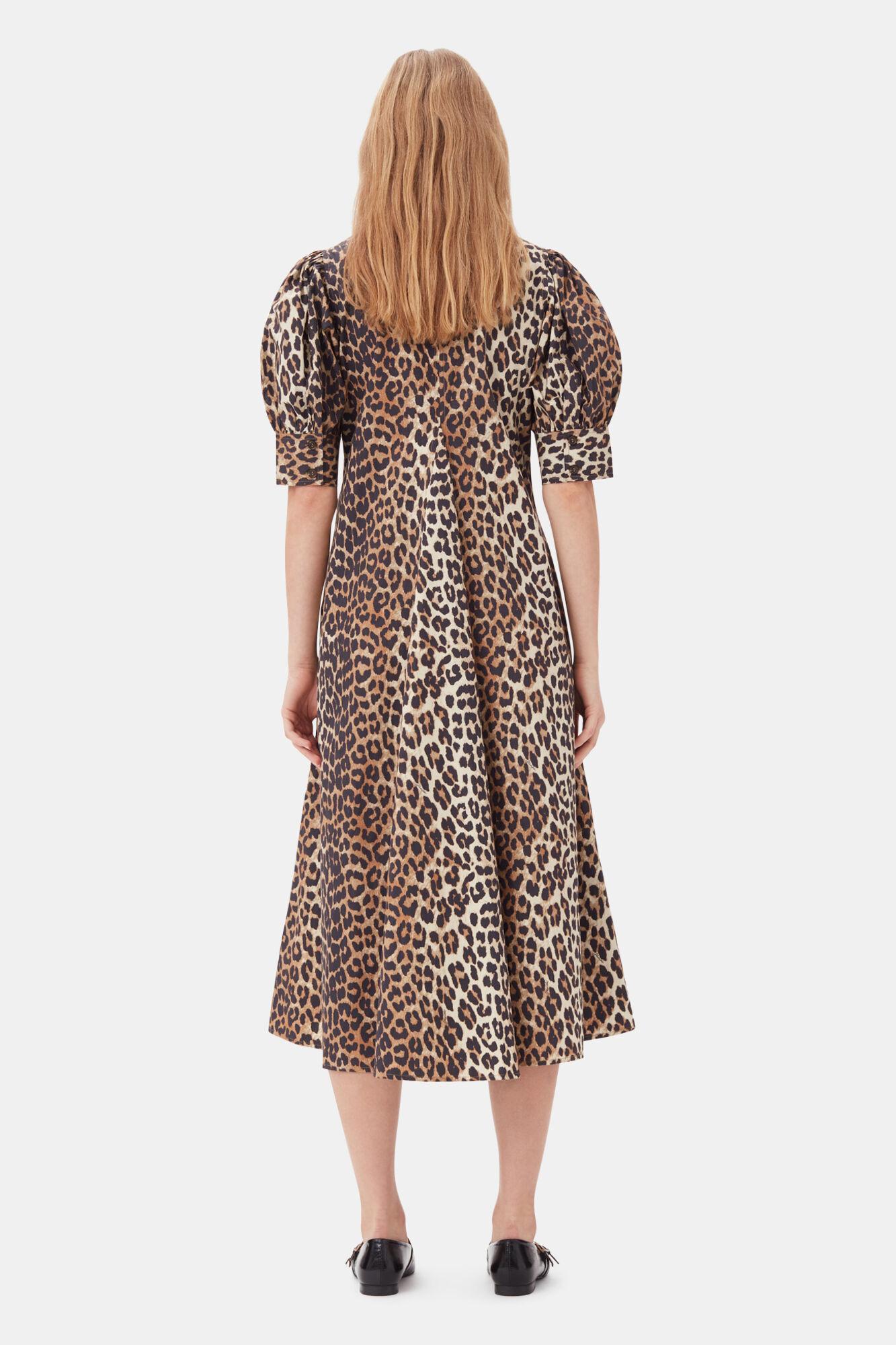 Leopard Cotton Poplin V-neck Maxi Dress Product Image