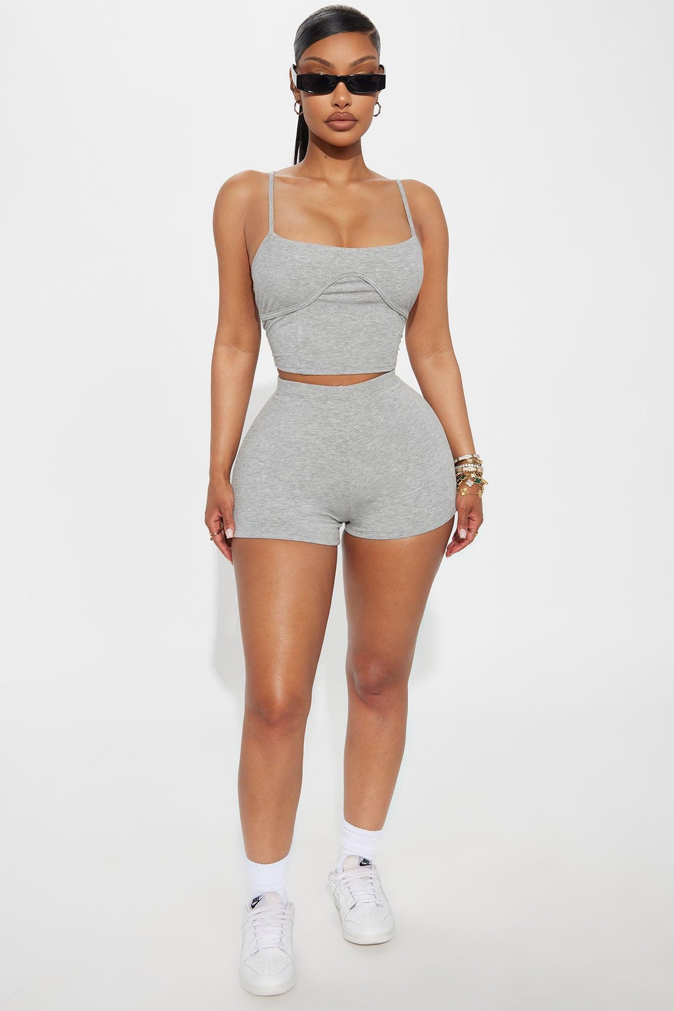 Kira Double Lined Ribbed Short Set - Heather Grey Female Product Image