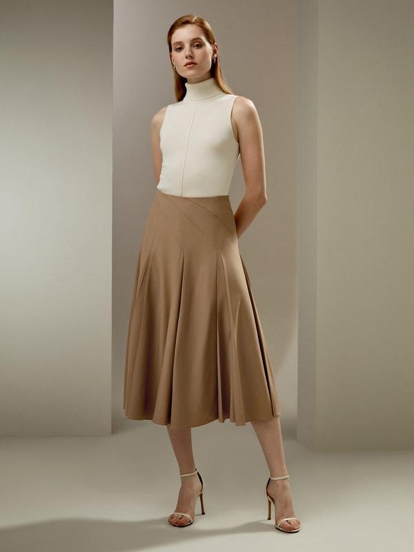 Pleated Merino Wool Midi Skirt Product Image