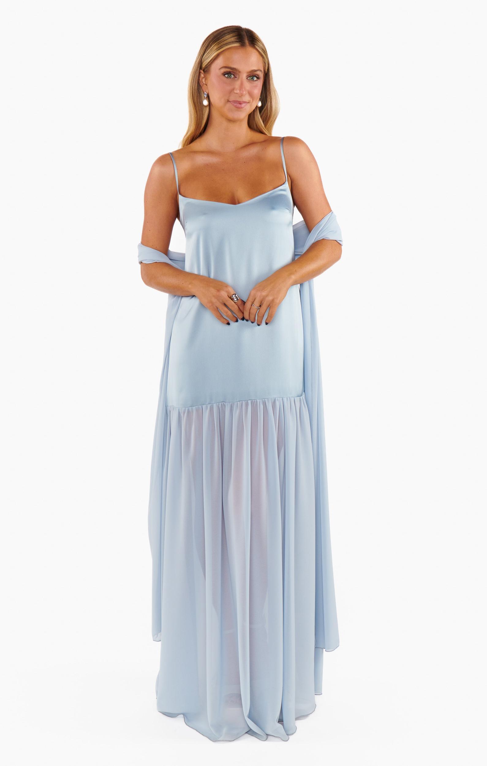 Dalia Maxi Dress ~ Steel Blue Luxe Satin Product Image