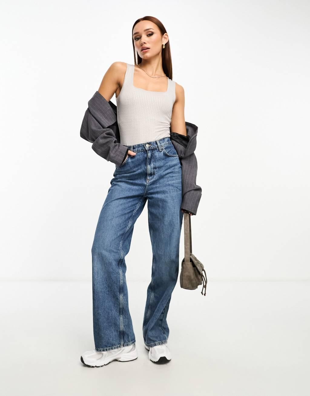 River Island hotfix slinky square neck bodysuit Product Image