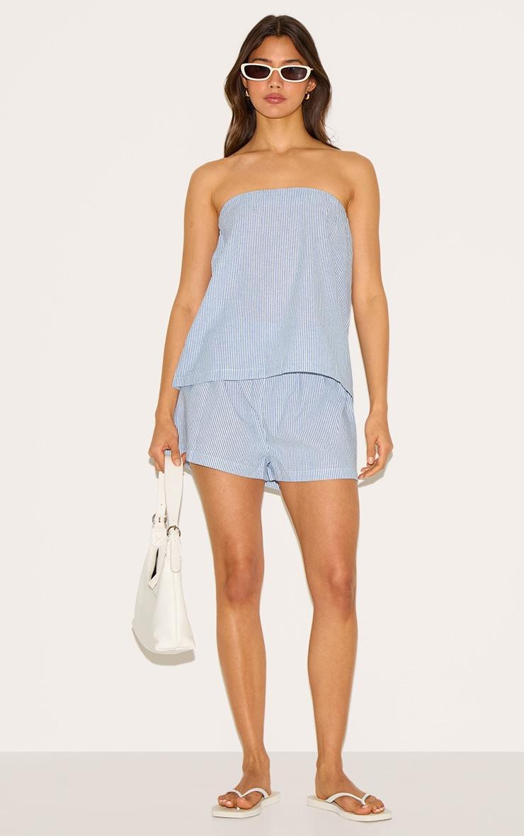 Blue Pinstripe Elasticated Bandeau Top Product Image