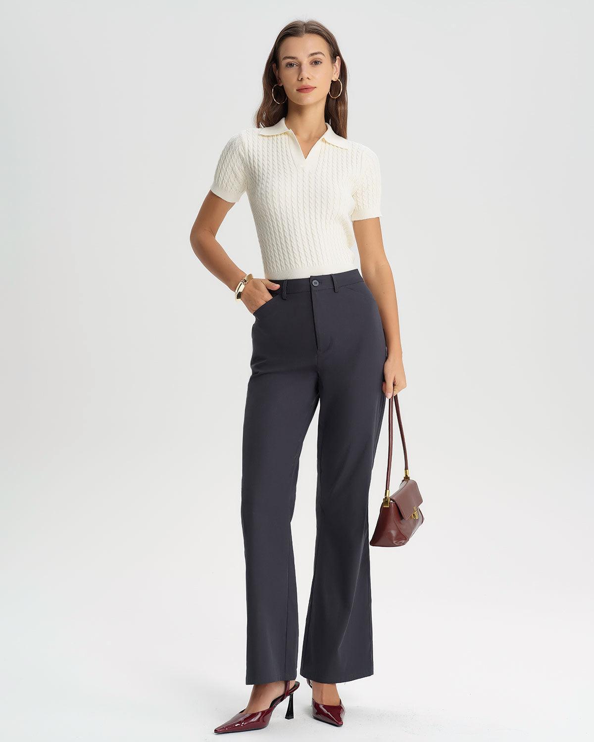 Grey Natural Waisted Flared Pants Product Image