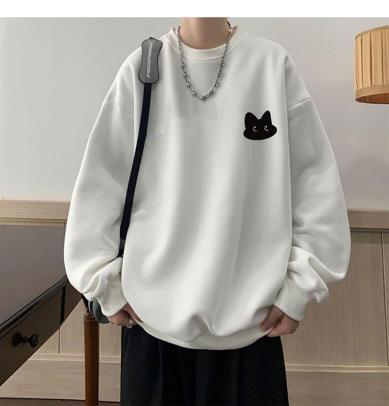 Crewneck Cat Print Sweatshirt Product Image