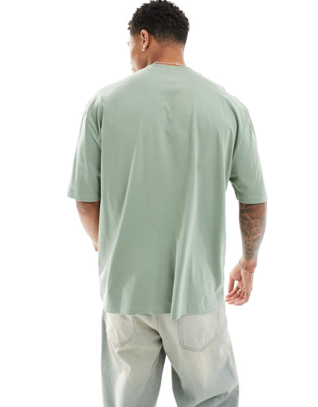 ASOS DESIGN 2 pack oversized T-shirts in gray and green Product Image