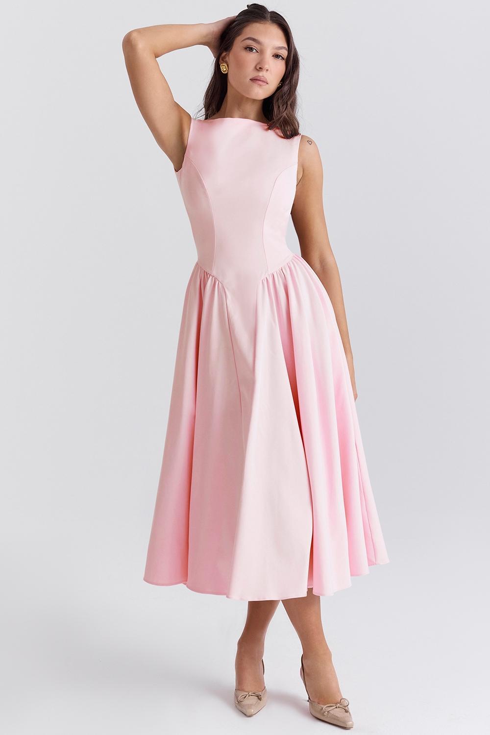 Cindy  ballerina pink twill midi sundress Product Image