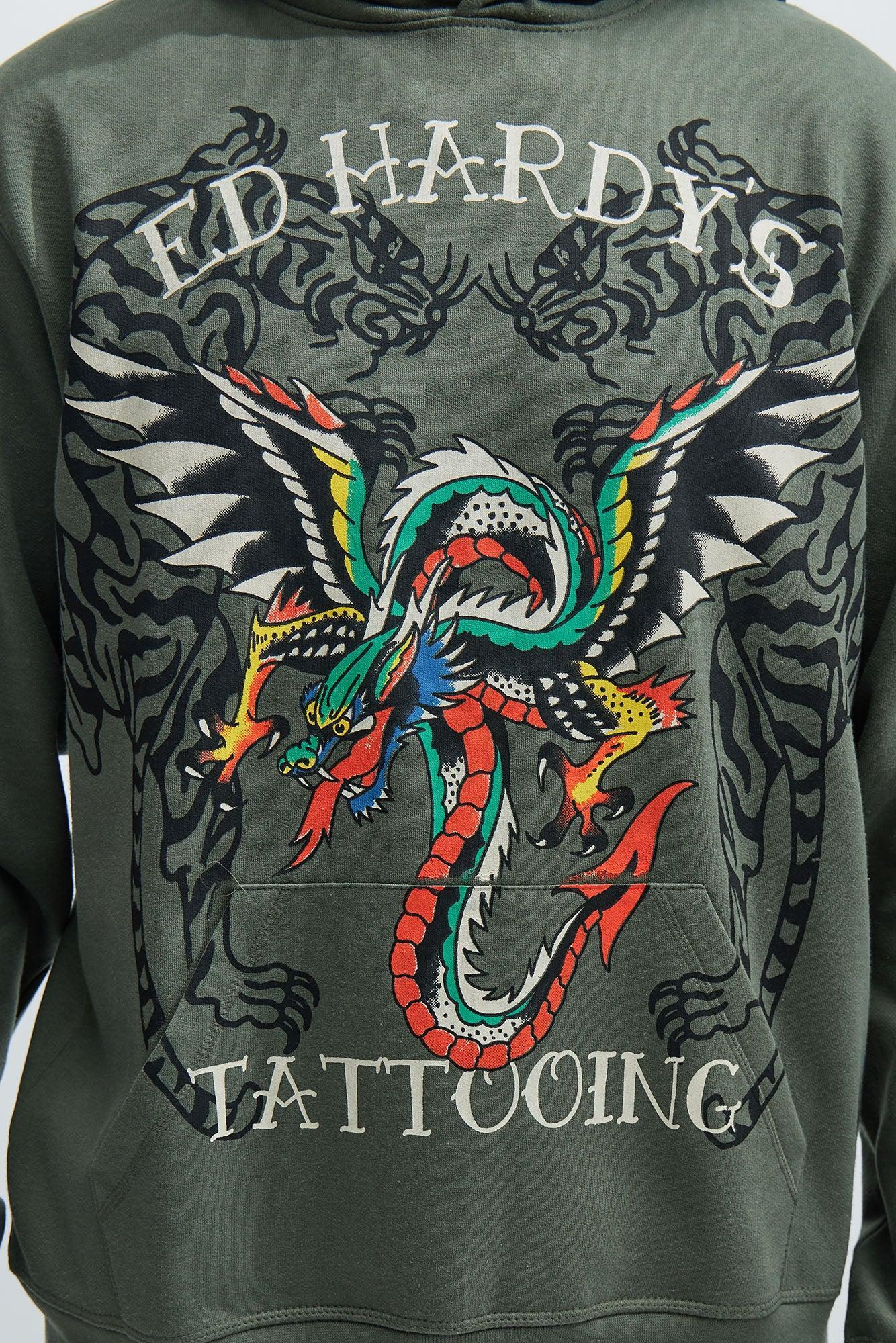 Ed Hardy Dragon Wings Hoodie - Olive Product Image