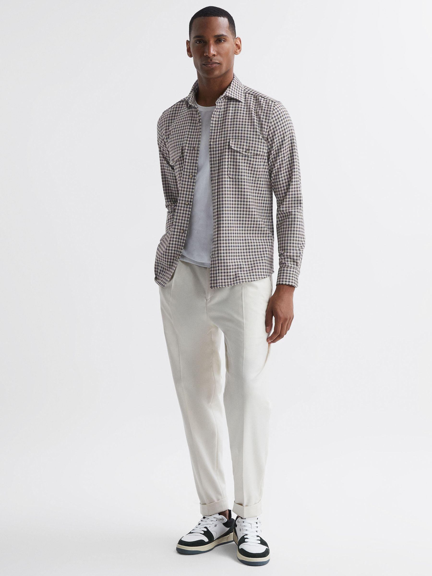 Brushed Checked Overshirt in Chocolate Multi Product Image