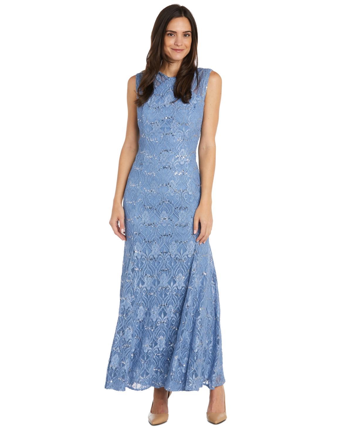 R  M Richards Petite Size Sleeveless Lace Round Neck Fit and Flare Dress Product Image