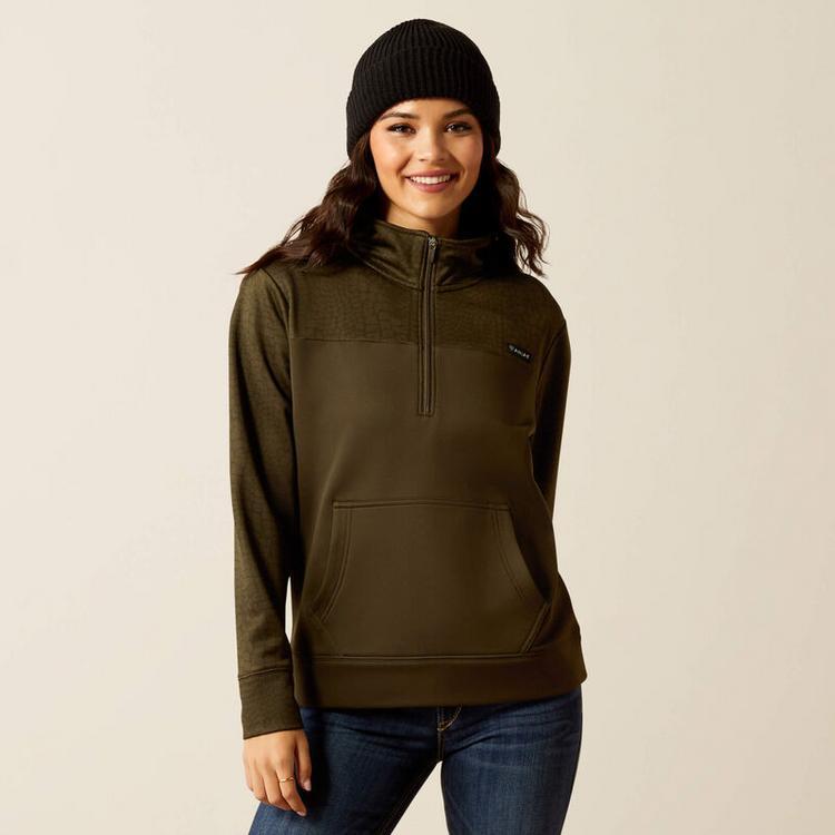 Ariat® Ladies' Olive Croc/Relic Tek Fleece 1/4 Zip Sweatshirt Product Image