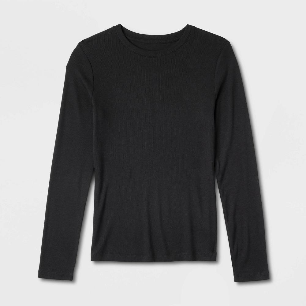 Womens Slim Fit Long Sleeve Ribbed T-Shirt - A New Day Black XS Product Image