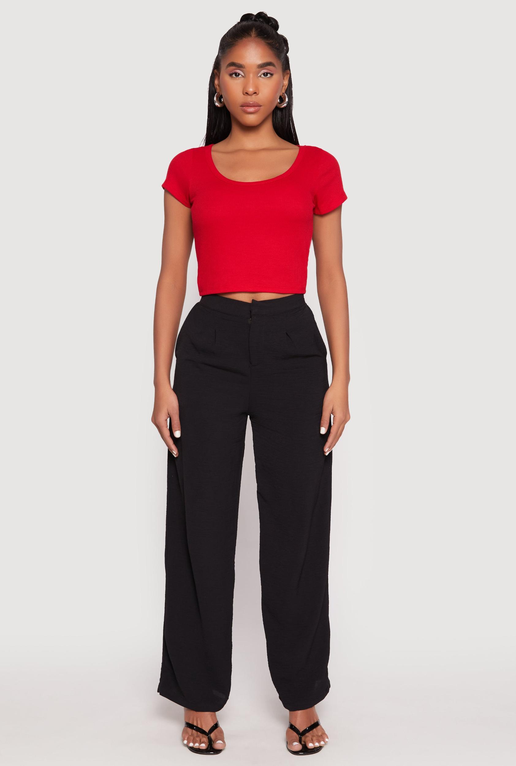 Womens Waffle Knit Short Sleeve Crop Top Product Image