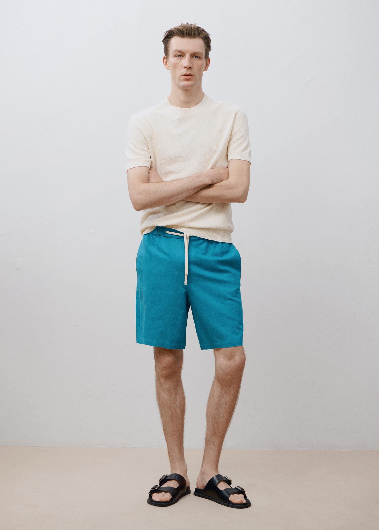 Linen-blend bermuda shorts with drawstring - Men | MANGO USA Product Image
