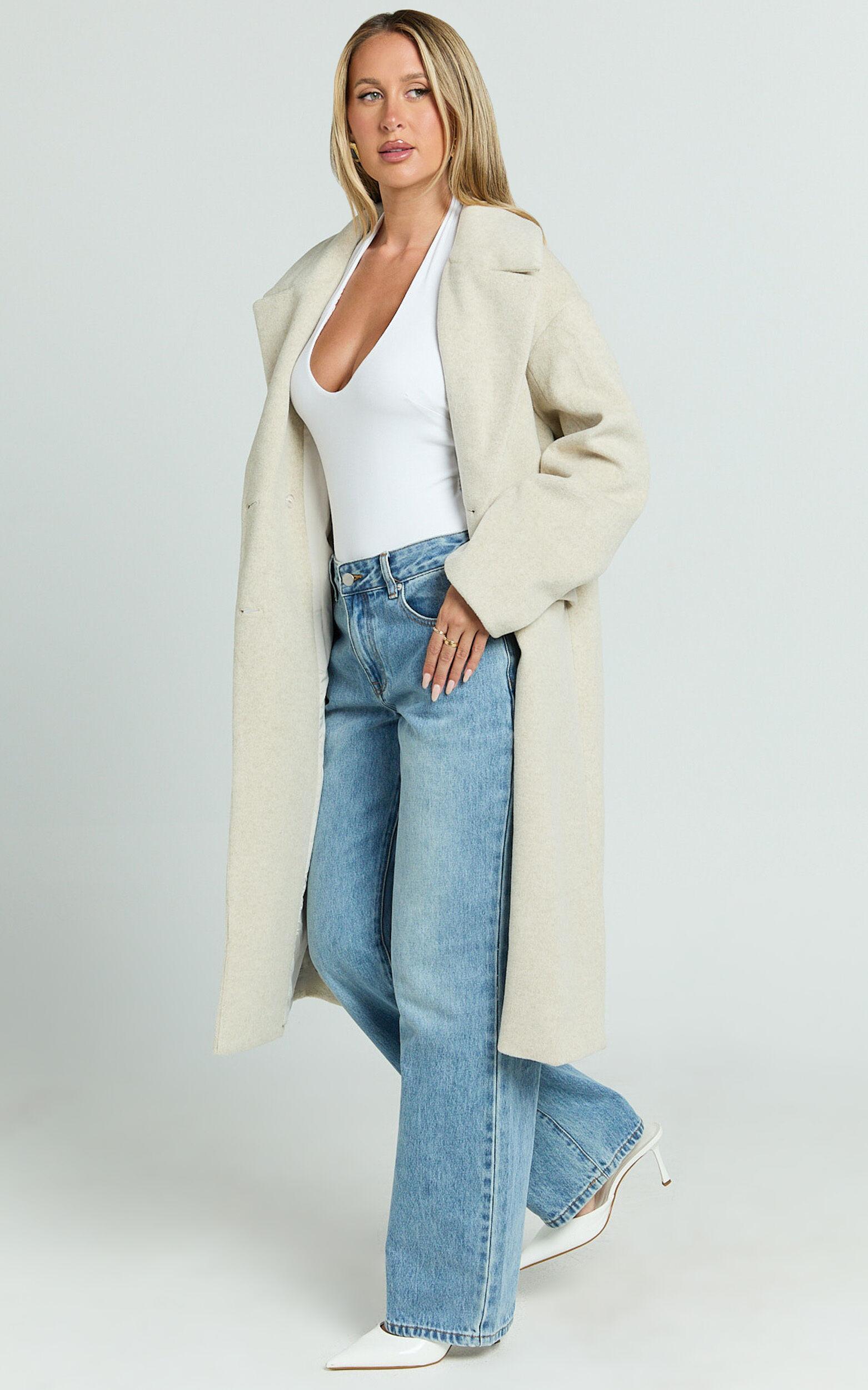 Libee Coat - Double Breasted Longline Coat in Oatmeal Product Image