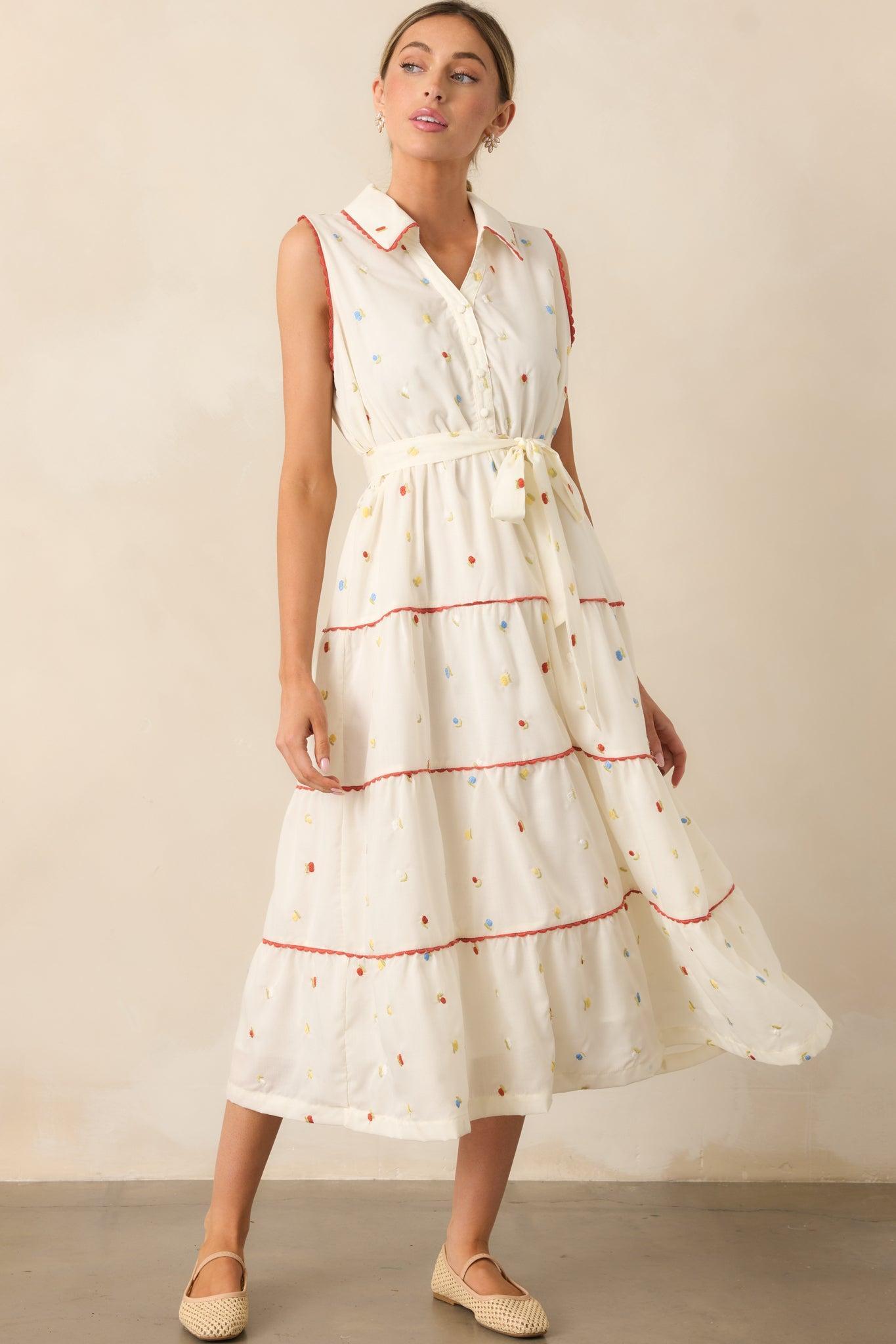 Sunlit Soirée Ivory Floral Collared Maxi Dress Product Image