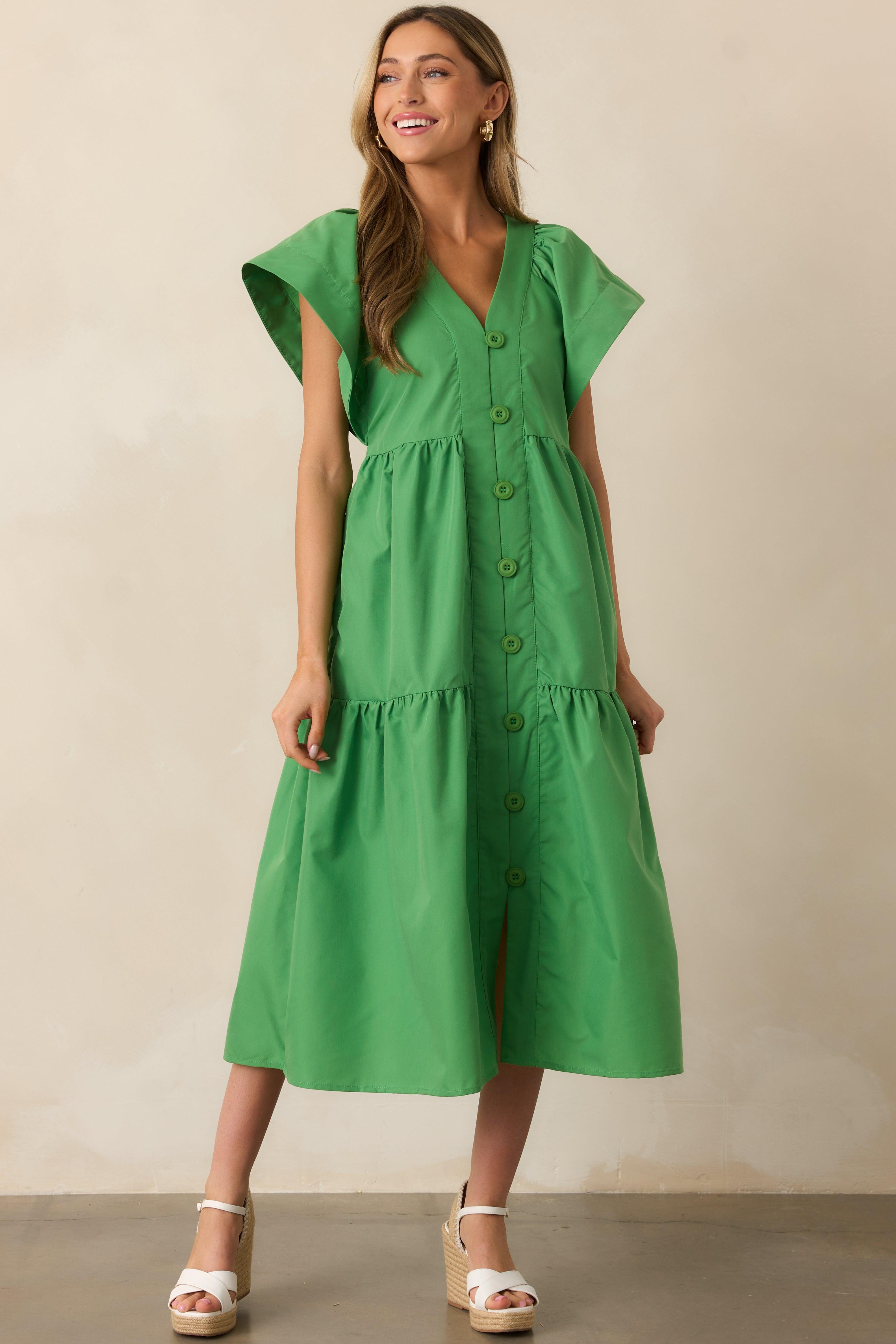 Living In A Small Town Green Button Front Midi Dress Product Image