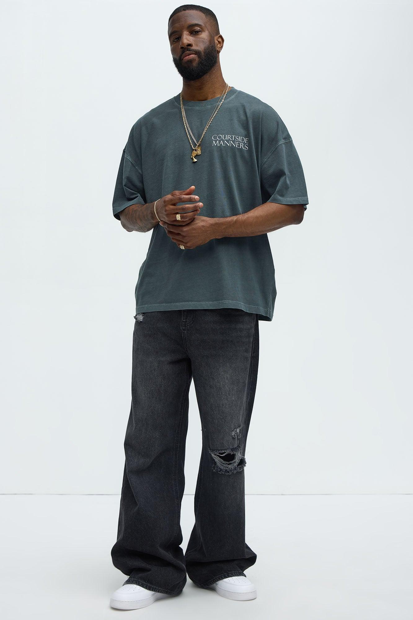 Courtside Manners Oversized Short Sleeve Tee - Grey Product Image