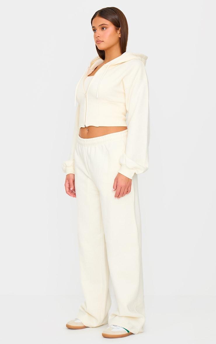 Cream Cinched Waist Cropped Zip Up Hoodie Product Image