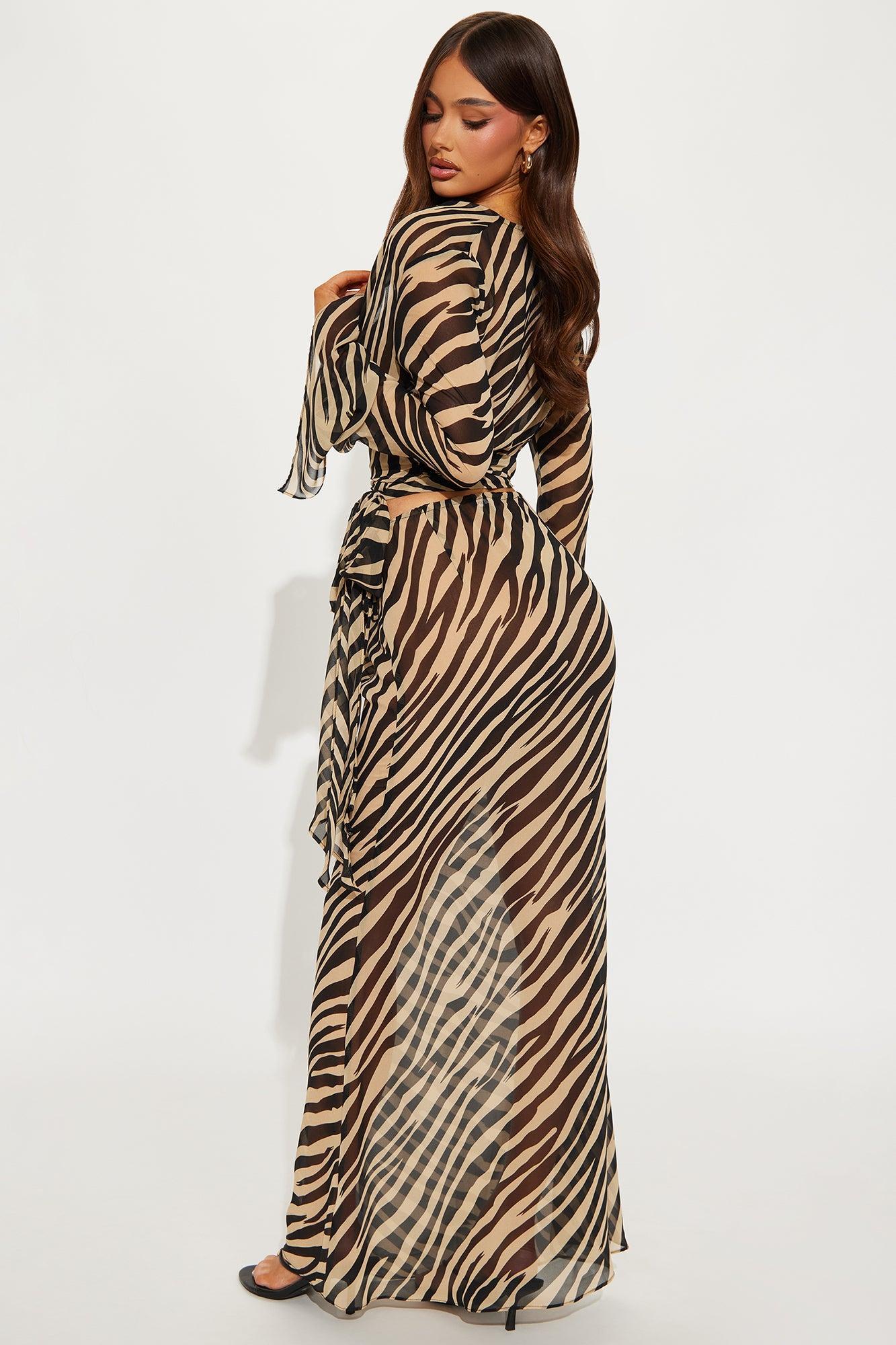 Zoe Zebra Print Sheer Maxi Skirt Set - Black/combo Product Image