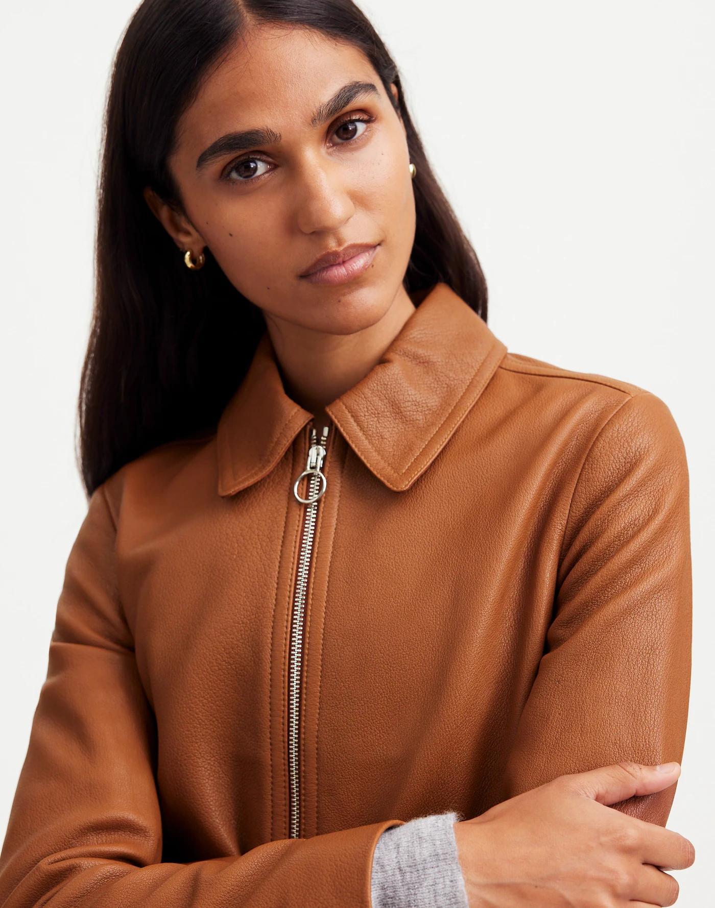 Shrunken Zip-Front Jacket in Leather Product Image