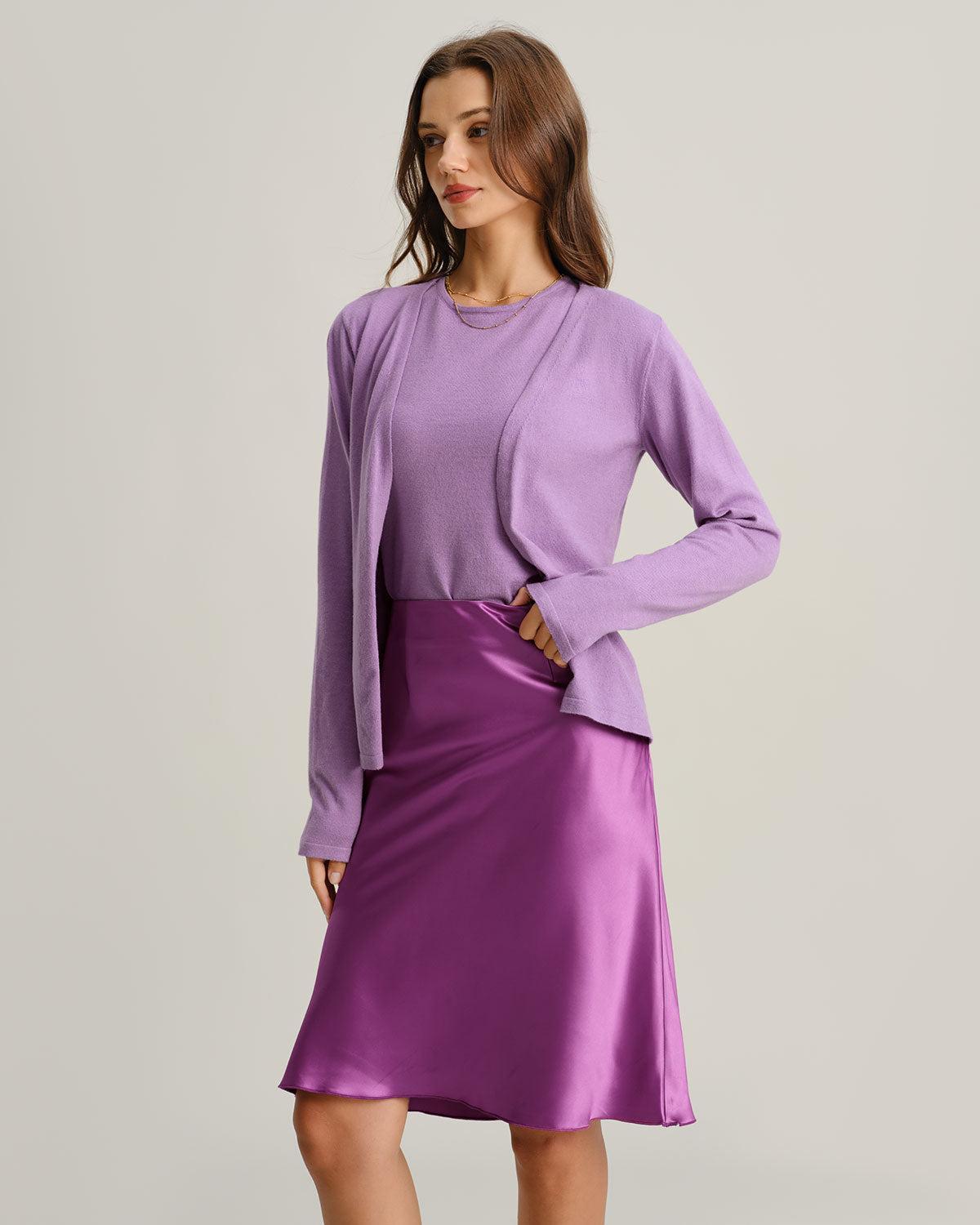 Purple Ribbed Knit Cardigan Product Image