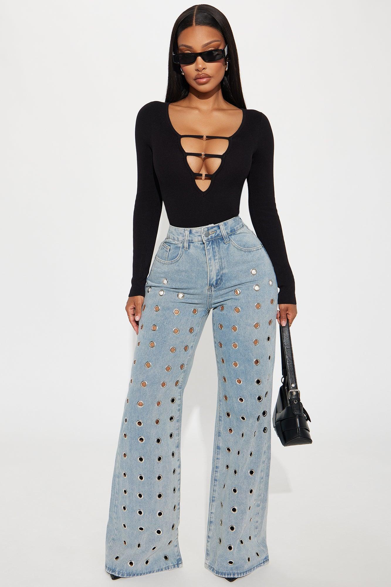 Jessi Cut Out Sweater Bodysuit - Black Product Image