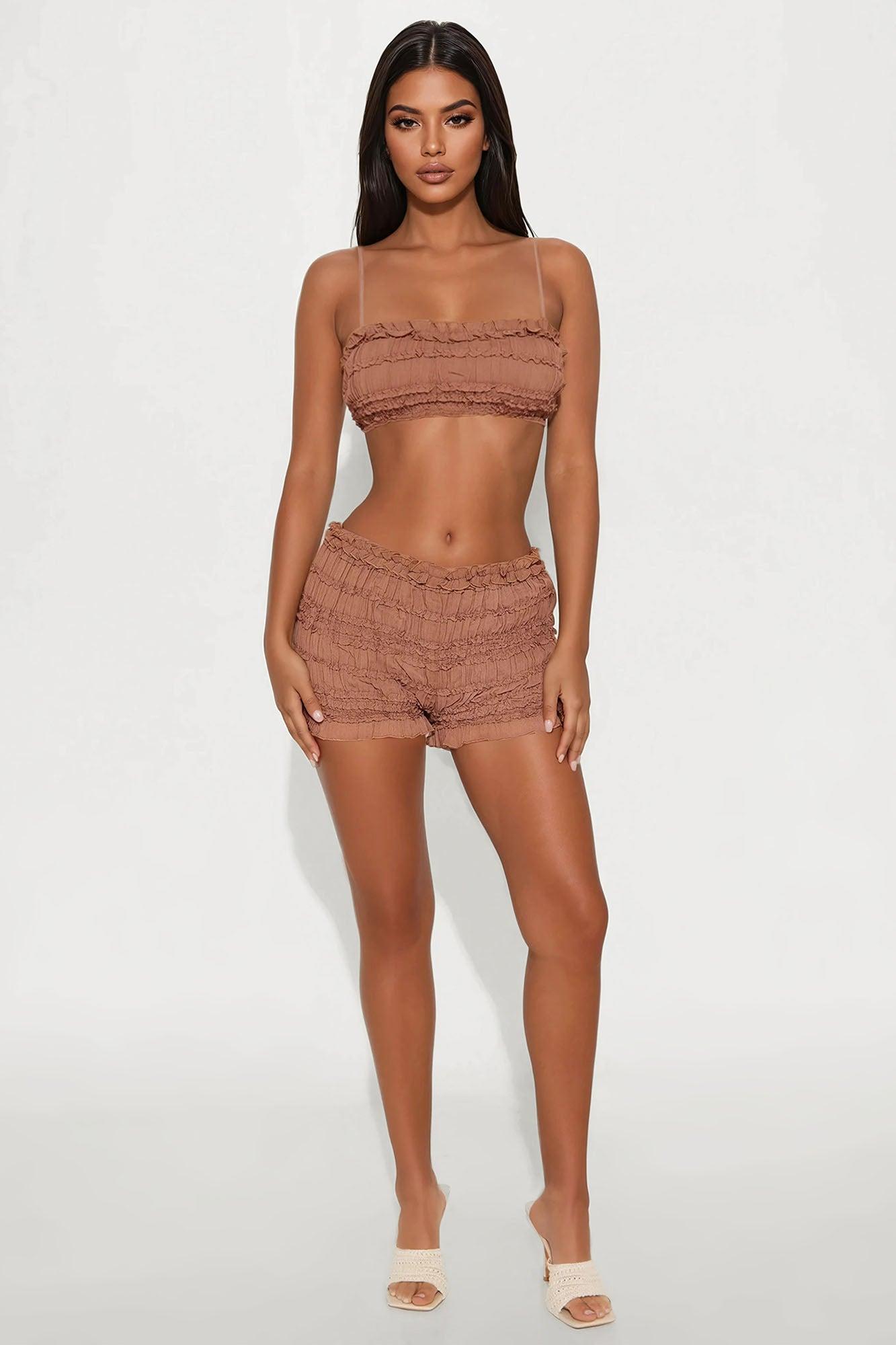 Aurora Chiffon Short Set - Mocha Product Image