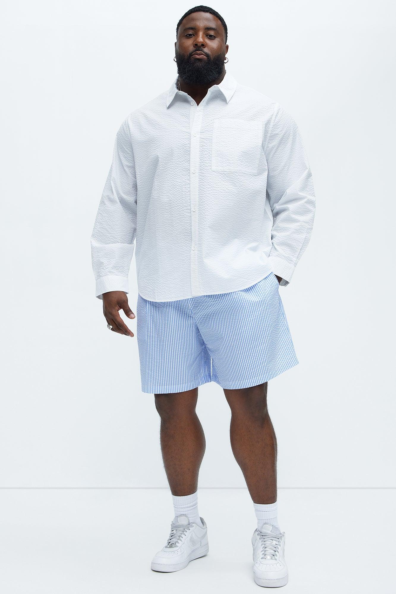 Seersucker Long Sleeve Button Up Shirt - White Product Image