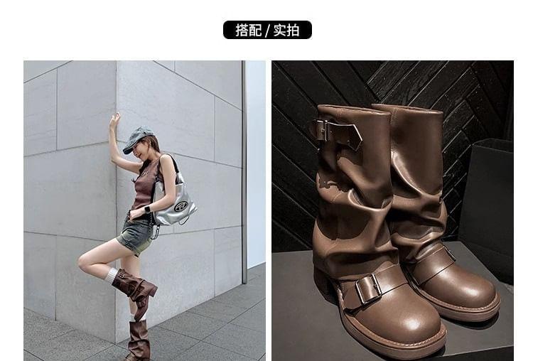 Platform Buckled Mid Calf Boots Product Image
