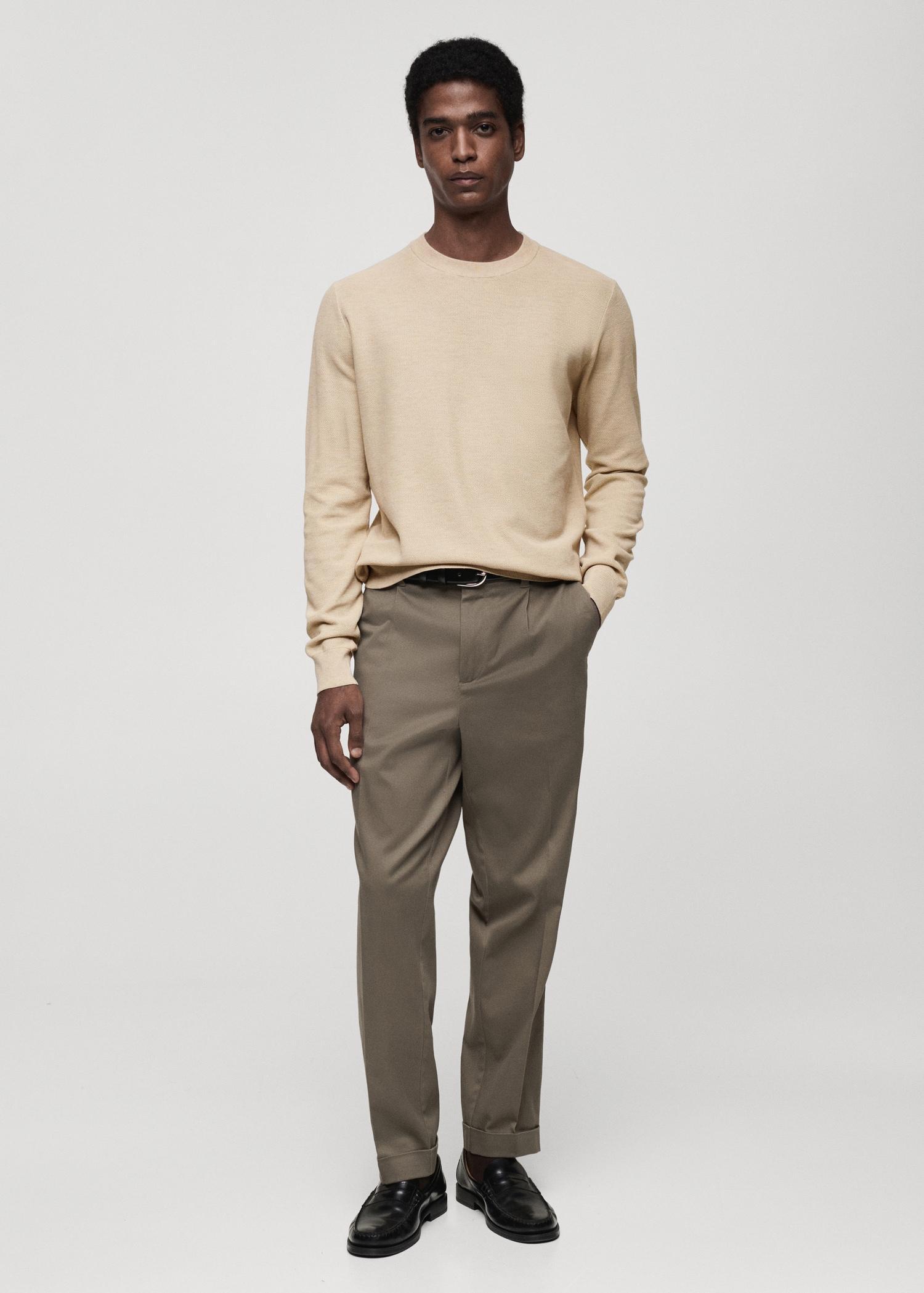 Microstructured cotton knitted sweater - Men | MANGO USA Product Image