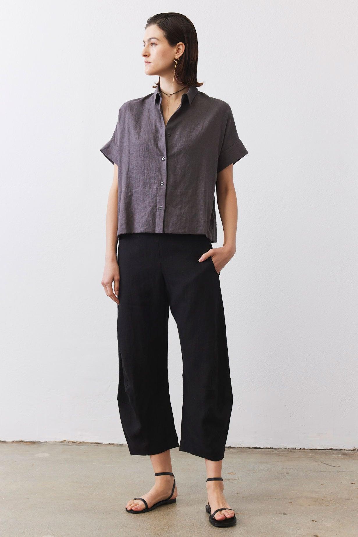 Boxy Linen Cropped Blouse Product Image