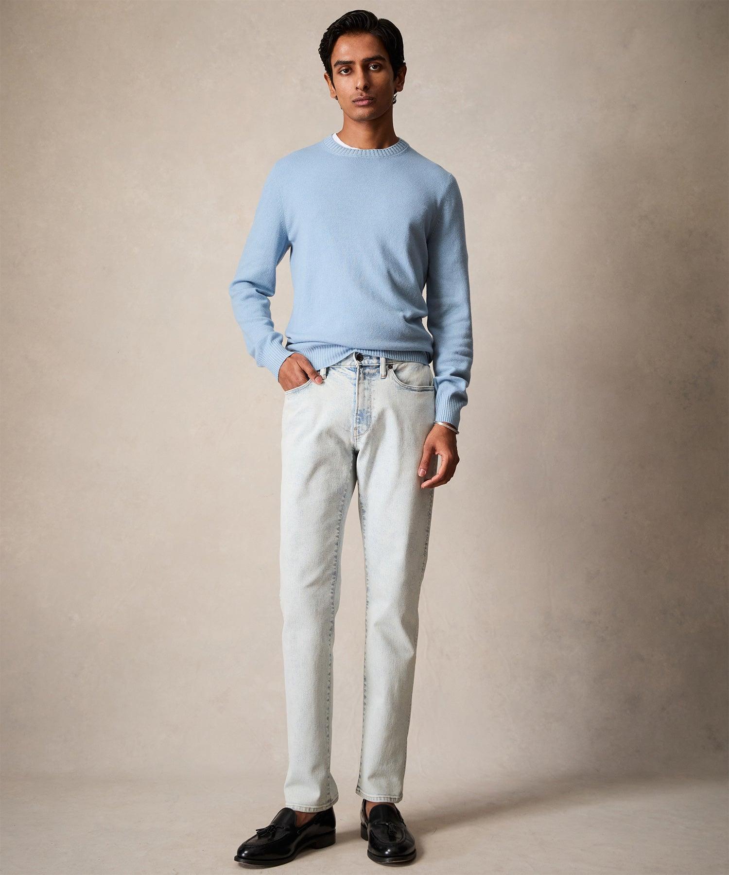 Italian Garment Dyed Wool Cashmere Crewneck Sweater in Light Blue Product Image