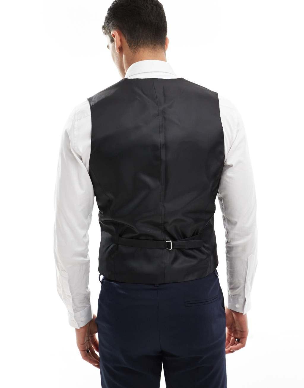 ASOS DESIGN double breasted skinny suit vest in navy Product Image