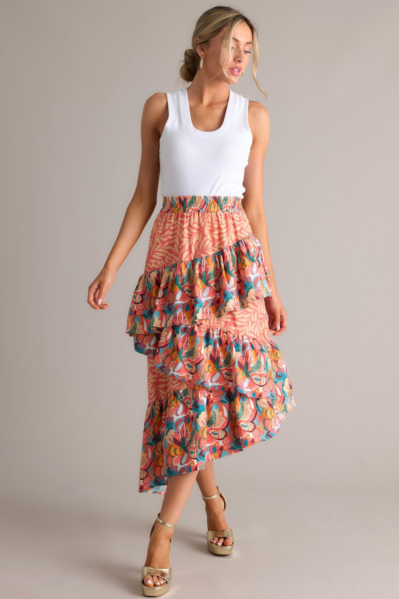 Sunset Horizon Hues Multi Print Midi Skirt Product Image