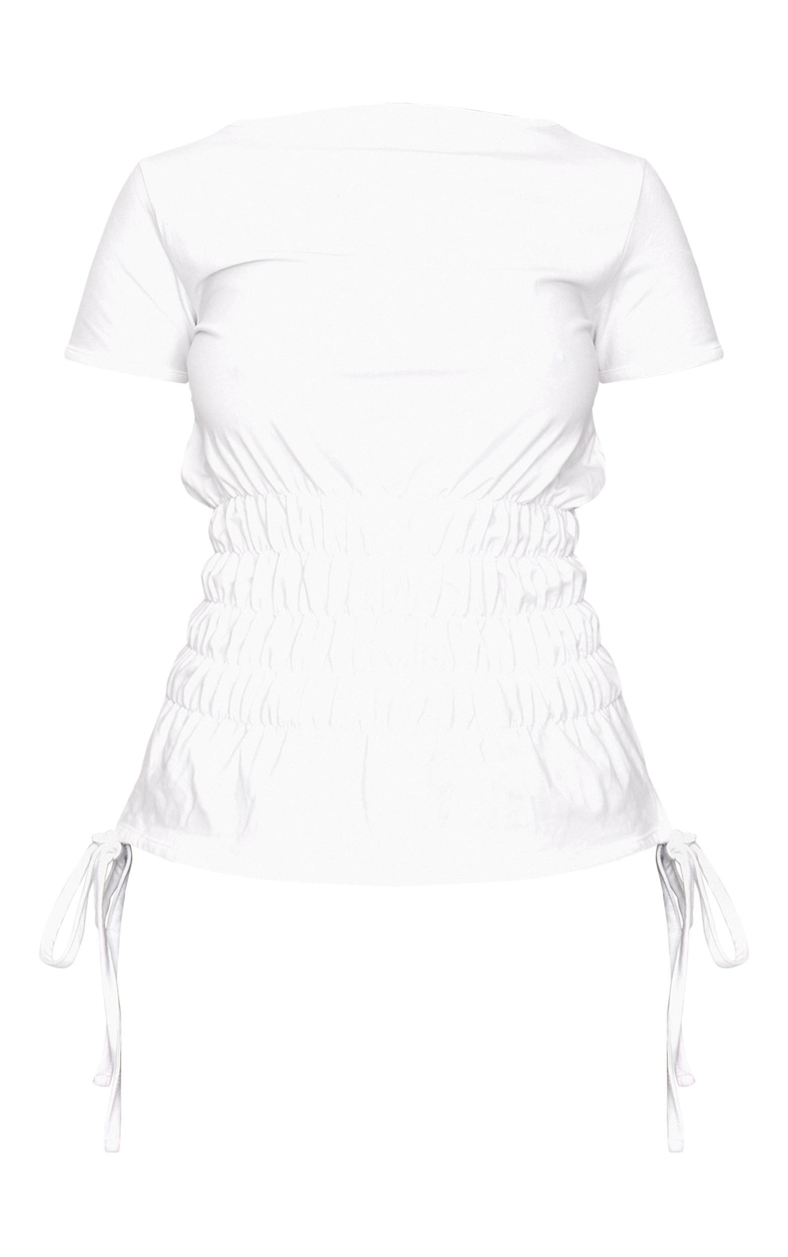 White Shirred Cap Sleeve T-shirt Product Image