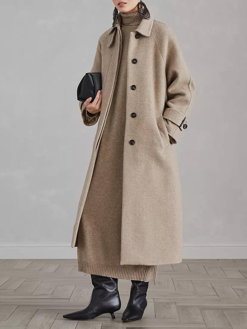 Hand Crafted Virgin Wool and Cashmere Double Chevron Cloth Trench Coat Product Image