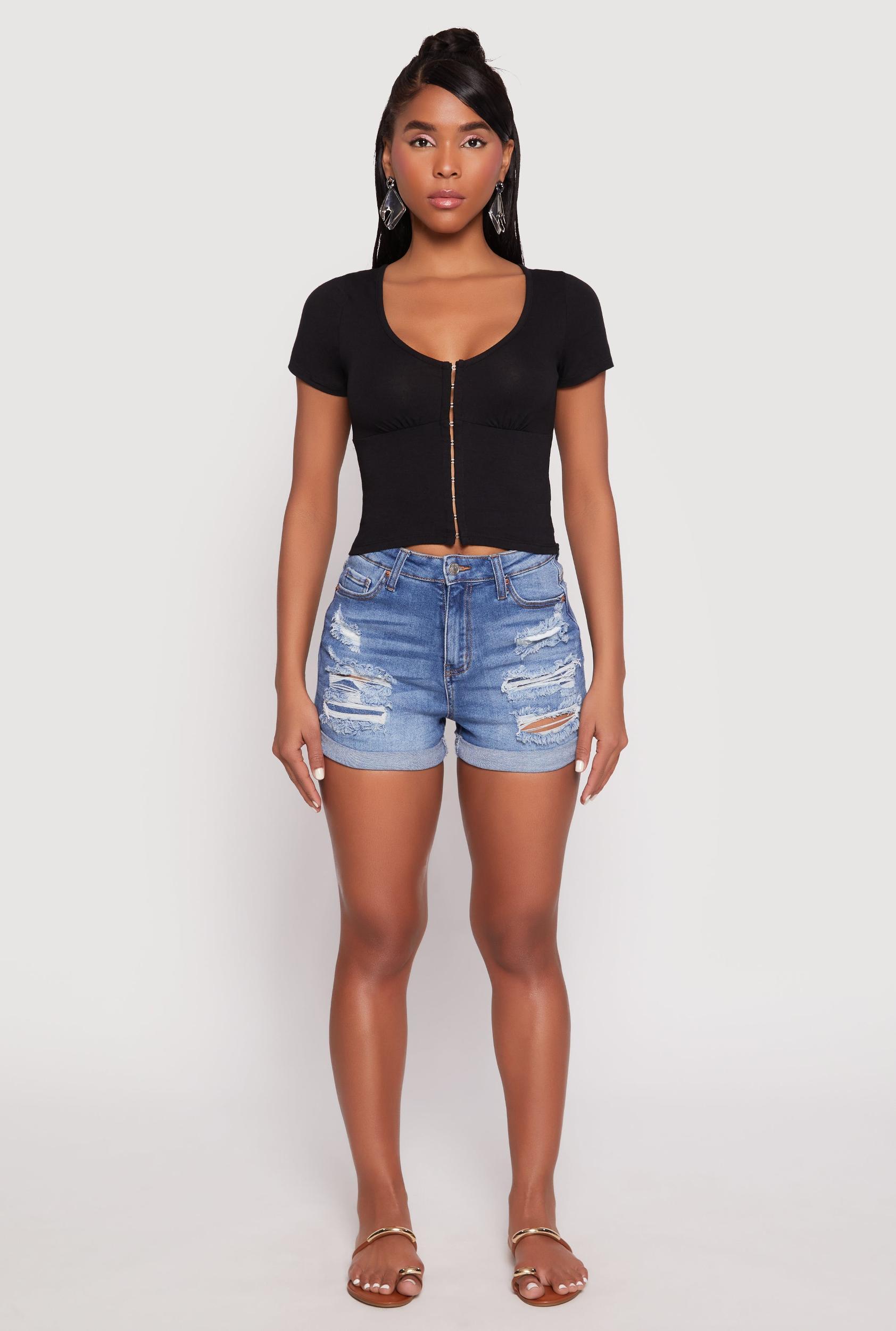 Womens Hook and Eye Short Sleeve Crop Top Product Image