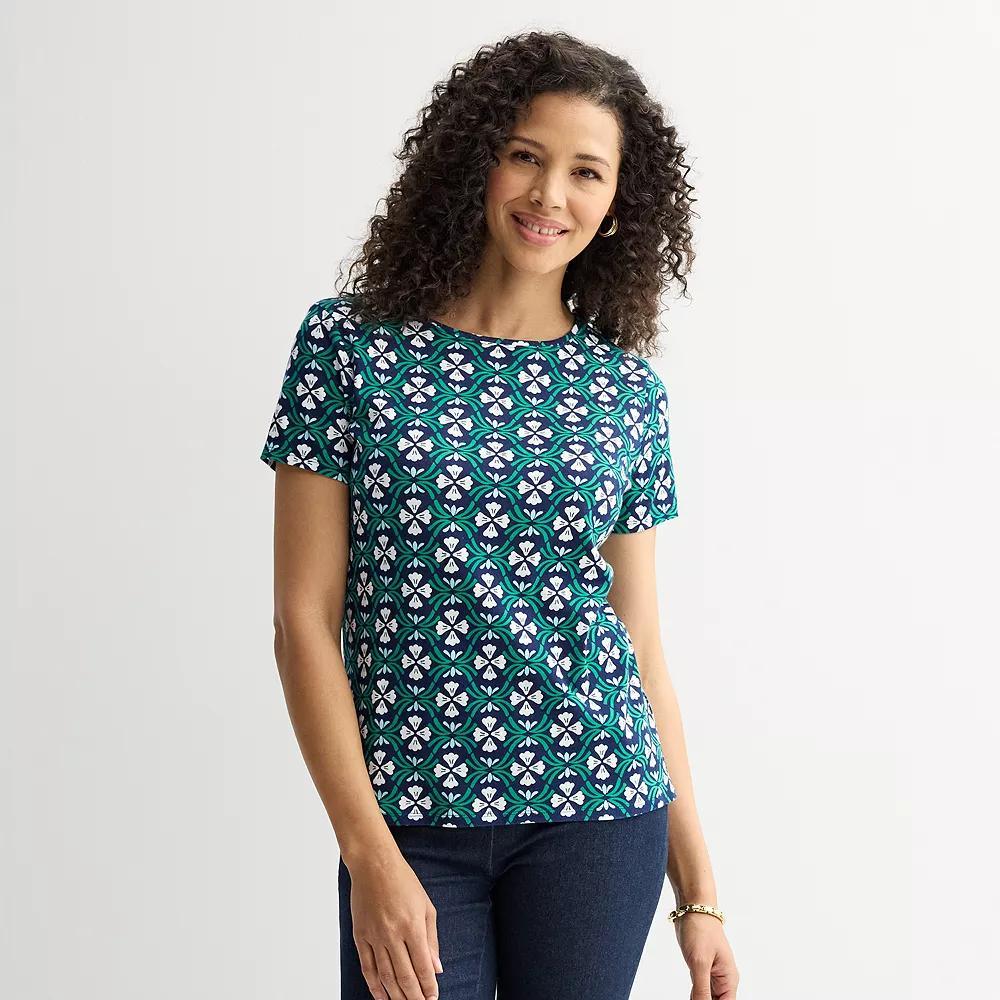 Women's Croft & Barrow® Essential Crewneck Tee, Size: Medium, Navy Green Tile Product Image