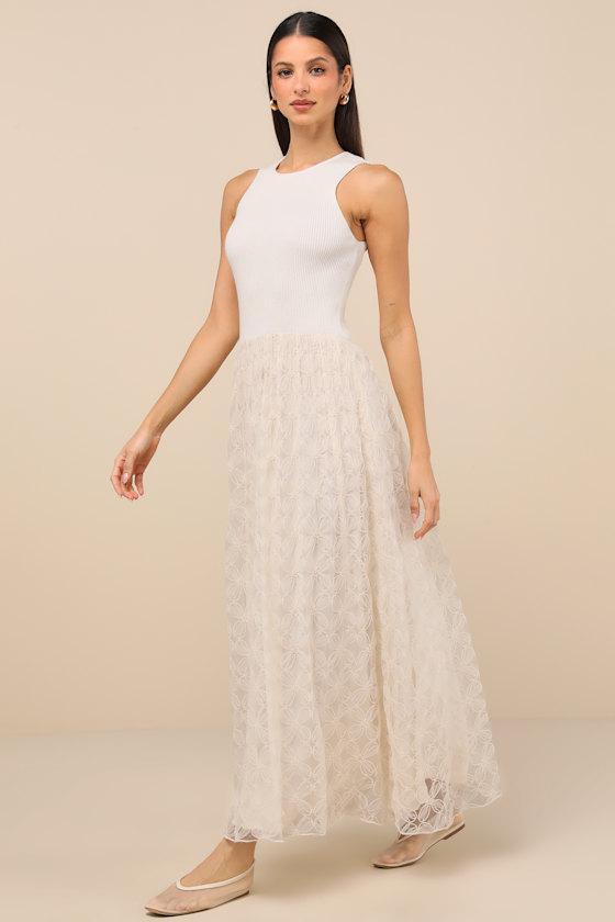 Completely Charming Ivory Sleeveless Textured Maxi Dress Product Image