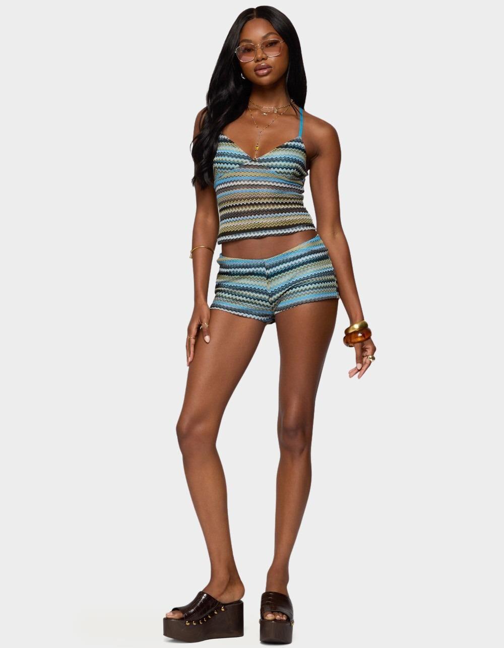 EDIKTED Zigzag Stripe Shorts - BLUE Product Image